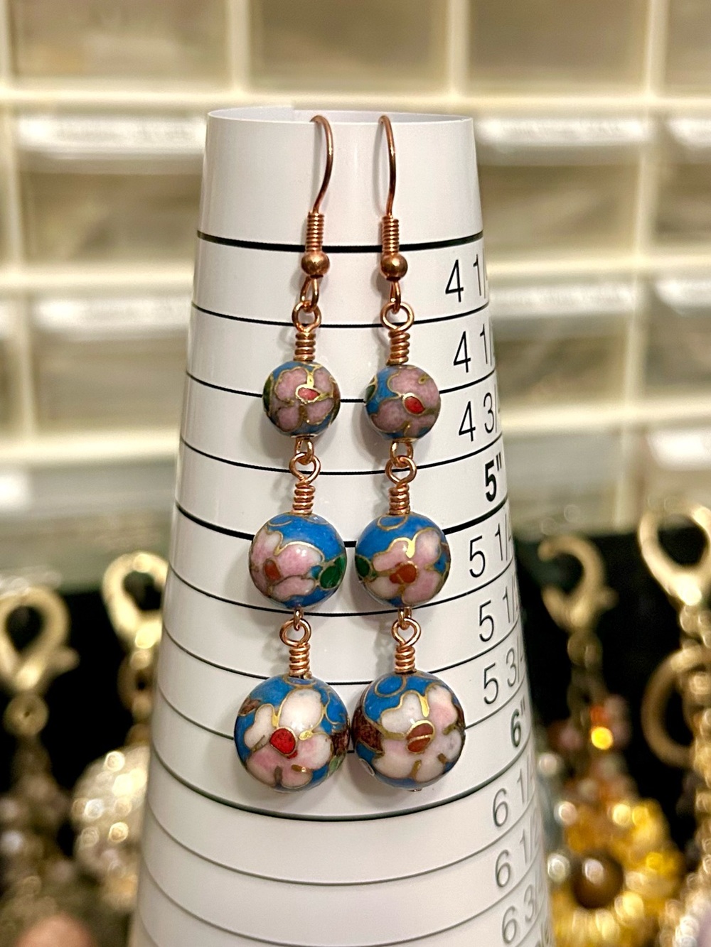 Teal CloisonnΓ© Wire Wrapped Earrings